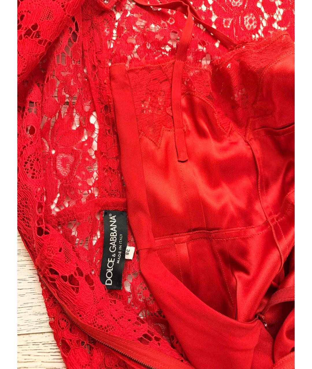 DOLCE&GABBANA Красное кружевное коктейльное платье, фото 4