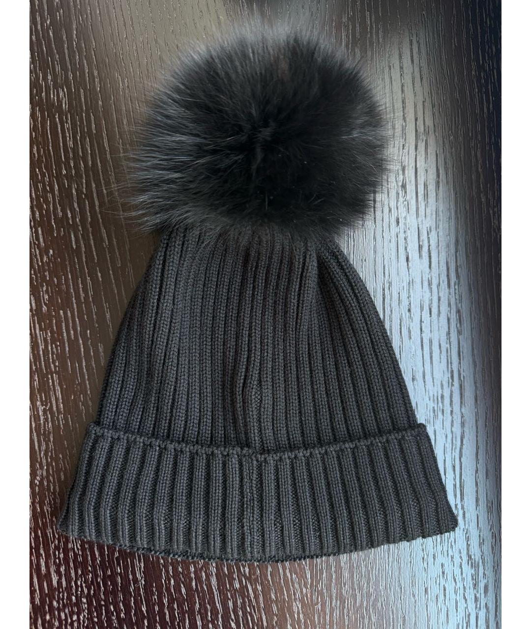 MONCLER Черная шерстяная шапка, фото 2