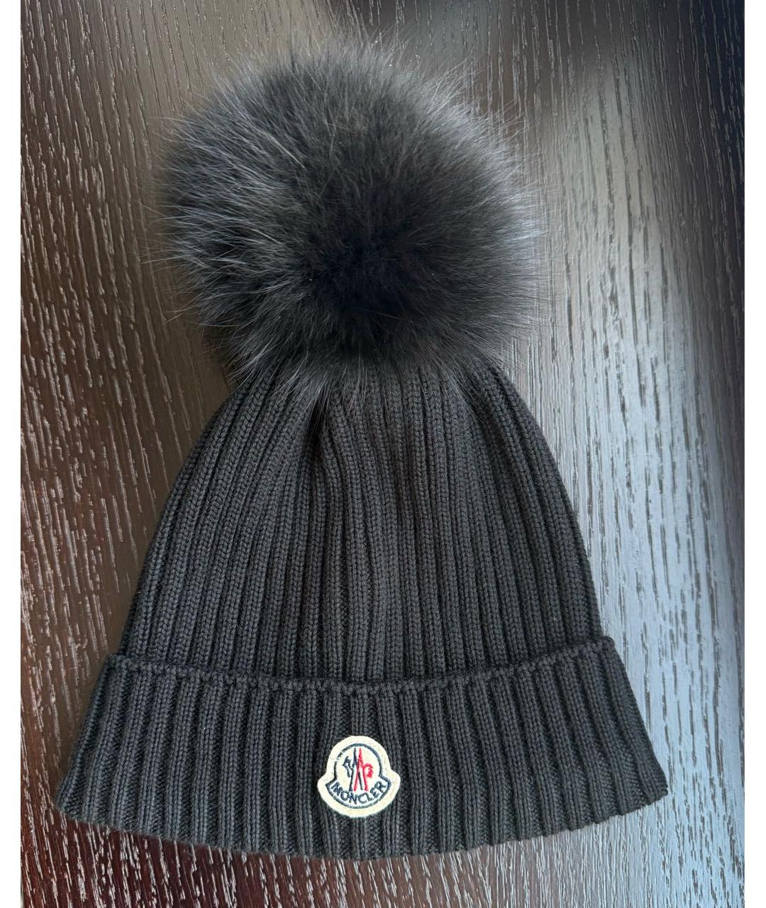 MONCLER Черная шерстяная шапка, фото 5