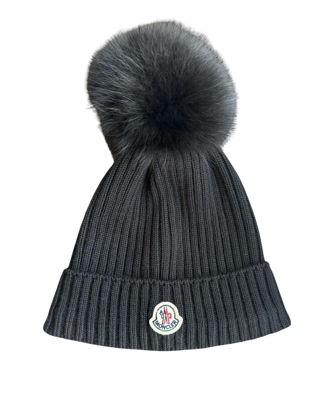 MONCLER Черная шерстяная шапка, фото 1