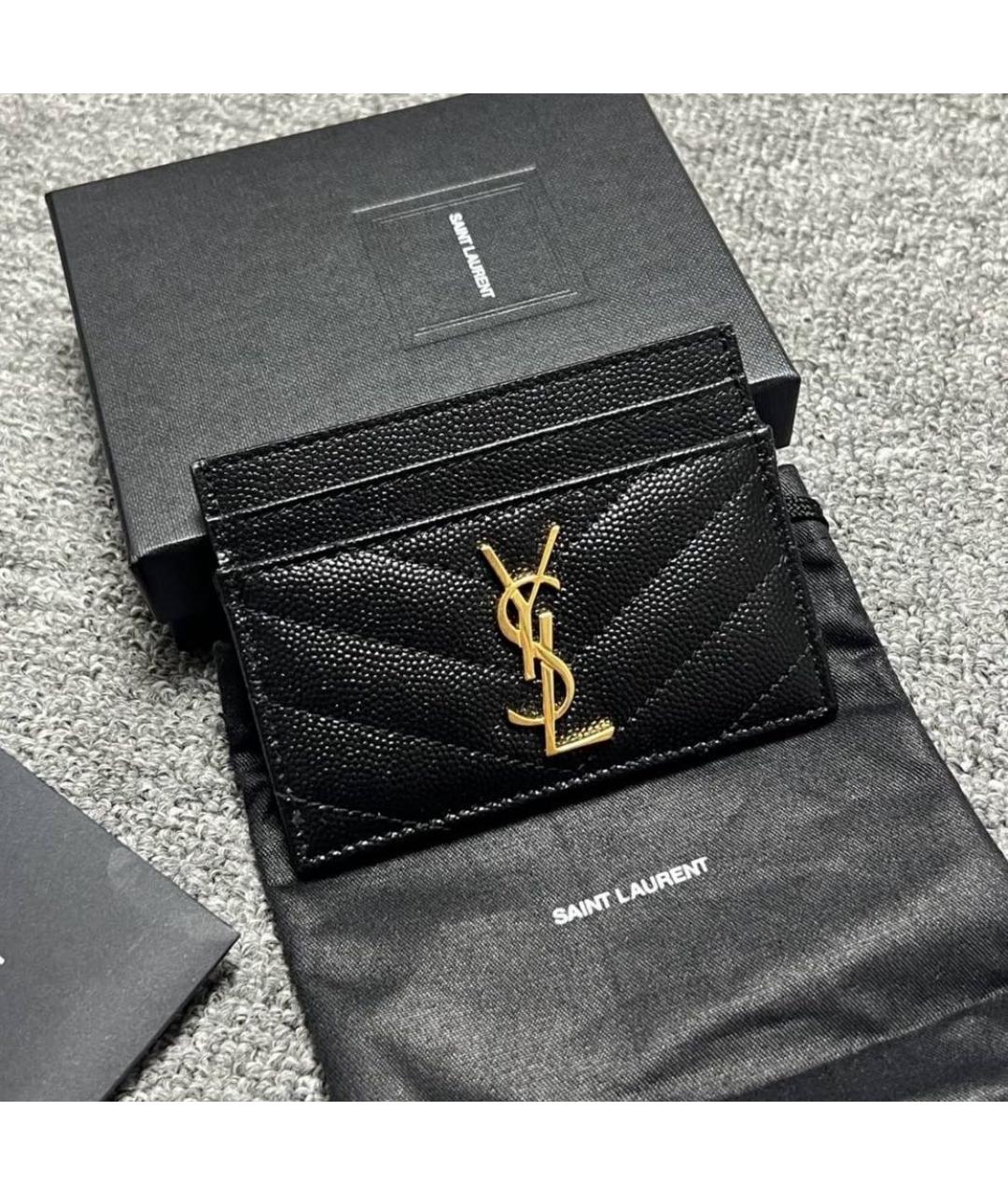 SAINT LAURENT Черный кожаный кардхолдер, фото 2