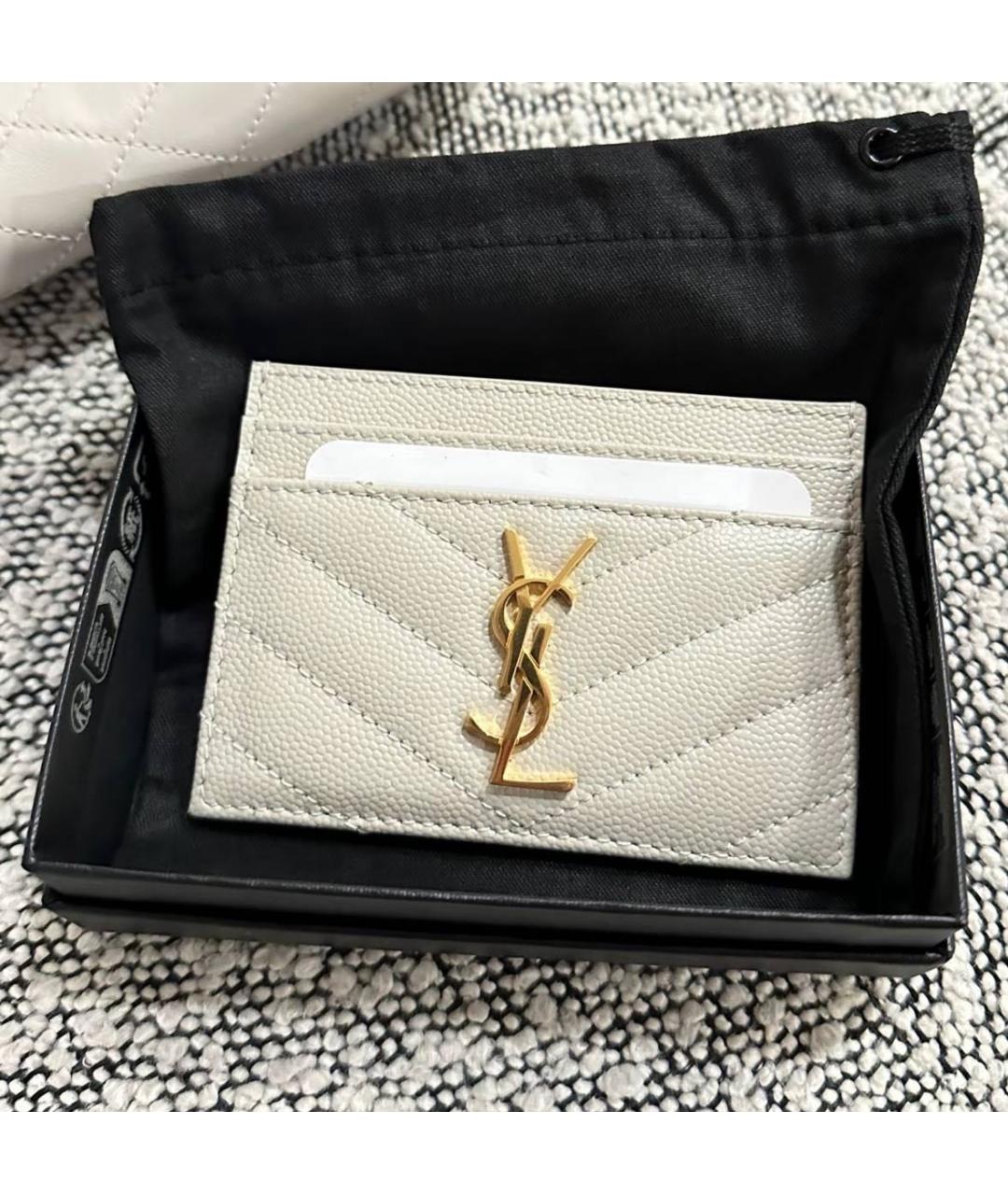 SAINT LAURENT Белый кожаный кардхолдер, фото 2
