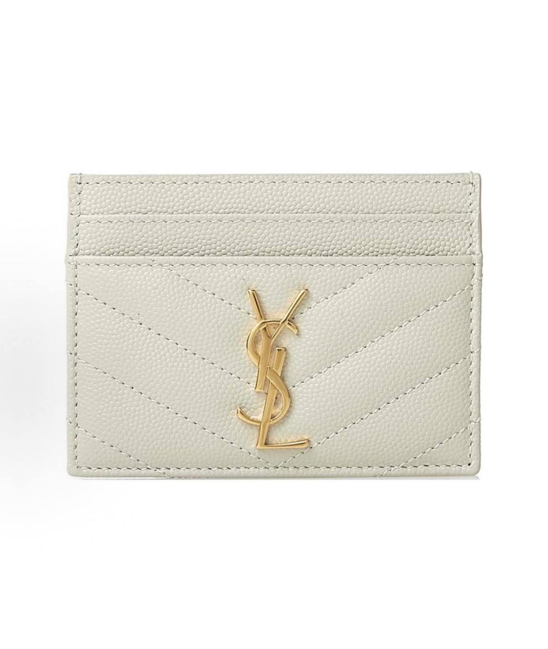 SAINT LAURENT Белый кожаный кардхолдер, фото 4