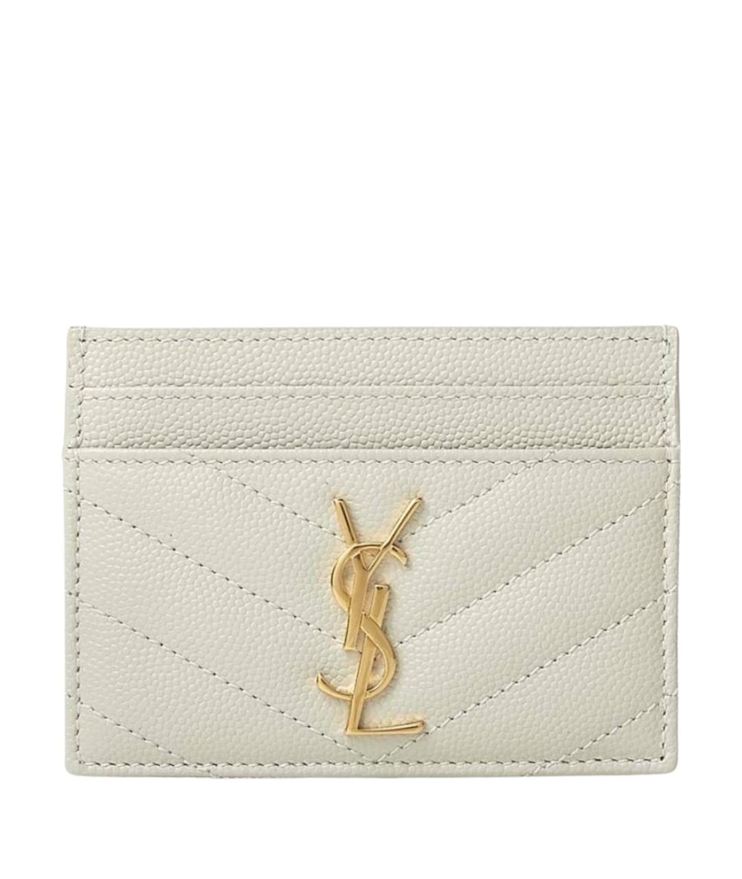 SAINT LAURENT Белый кожаный кардхолдер, фото 1
