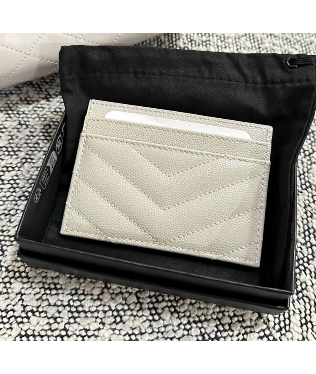 SAINT LAURENT Белый кожаный кардхолдер, фото 3