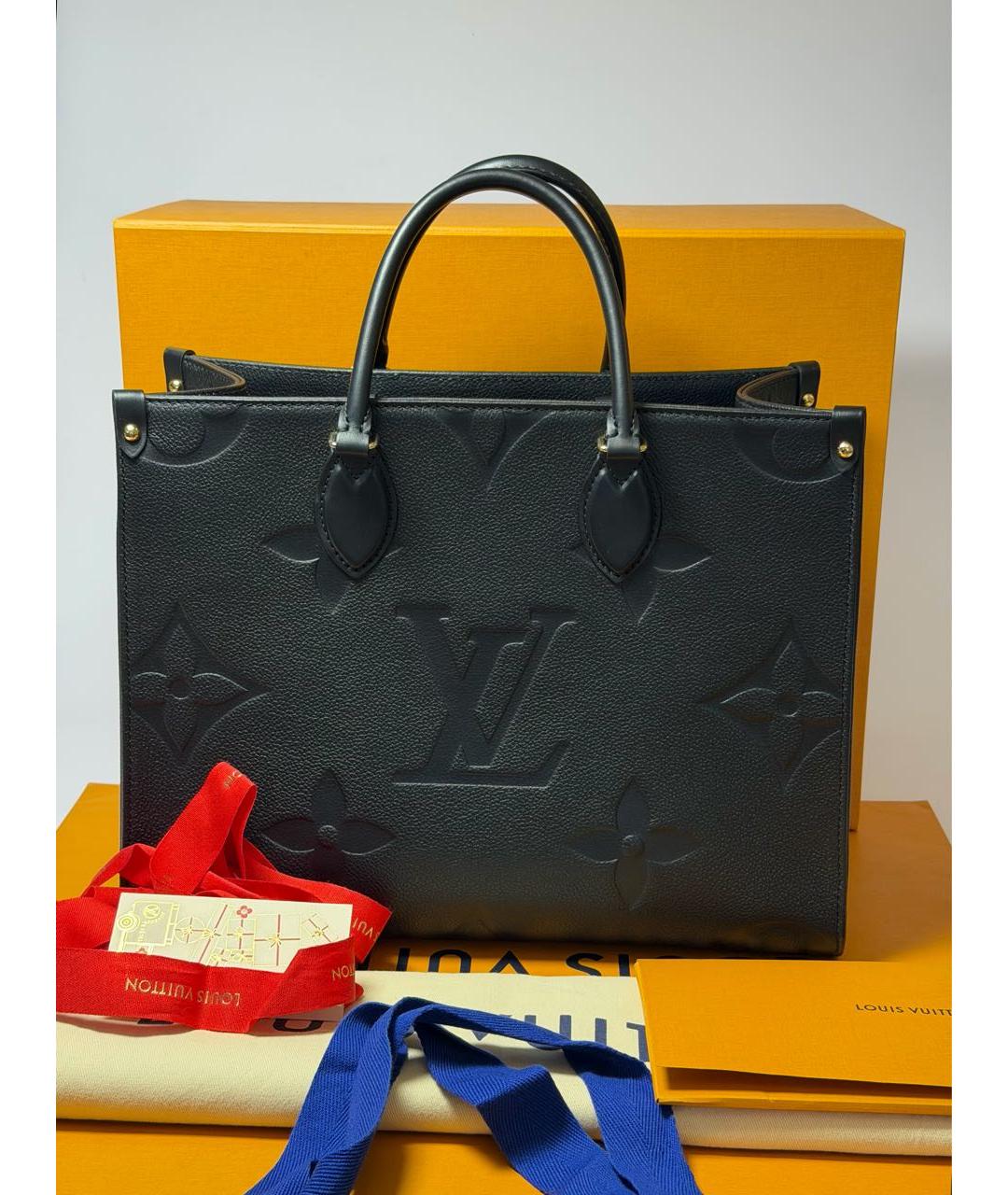 LOUIS VUITTON Черная кожаная сумка тоут, фото 5