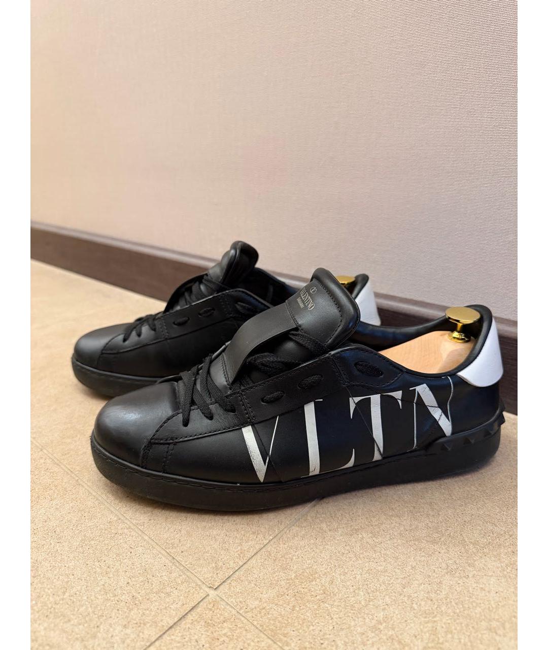 VALENTINO Черные кожаные низкие кроссовки / кеды, фото 6