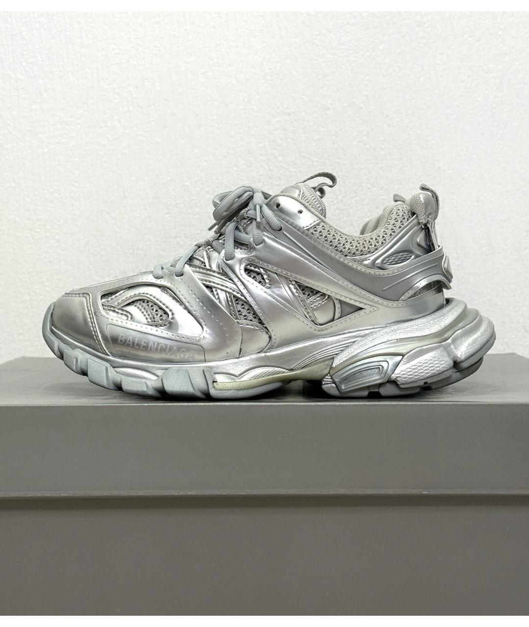 BALENCIAGA Серебряные текстильные кроссовки, фото 4