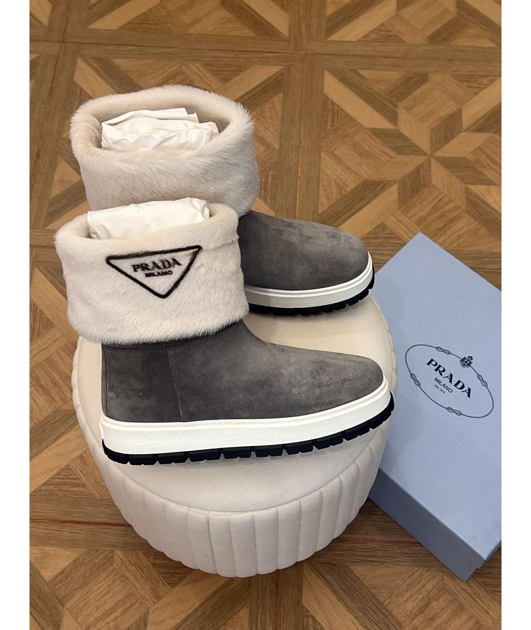 PRADA Серые замшевые полусапоги, фото 6
