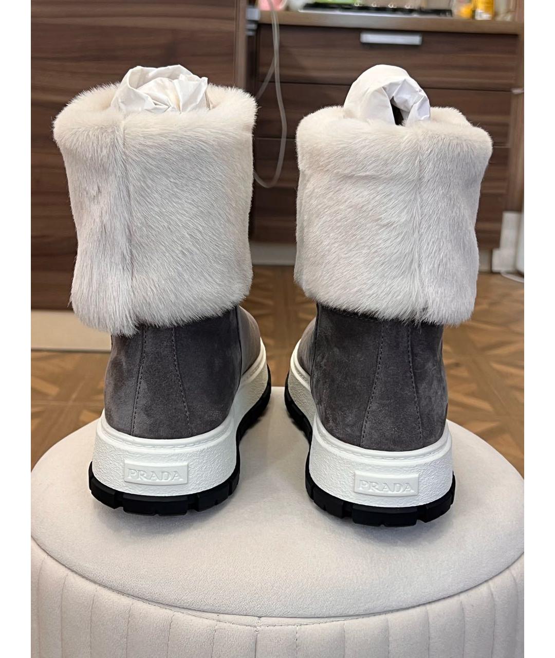 PRADA Серые замшевые полусапоги, фото 4