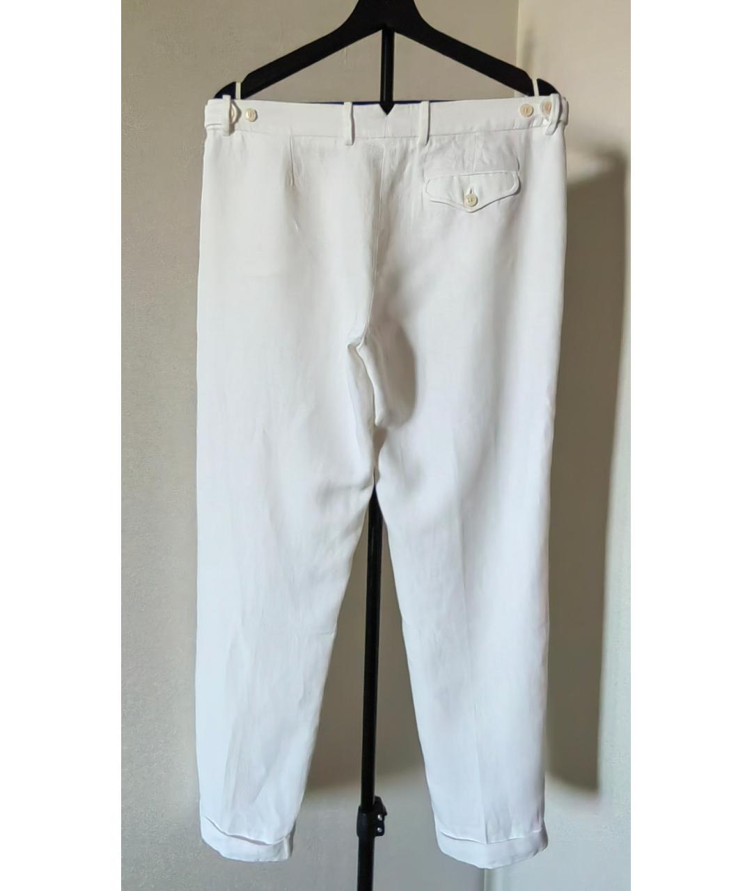 LORO PIANA Белые льняные прямые брюки, фото 2