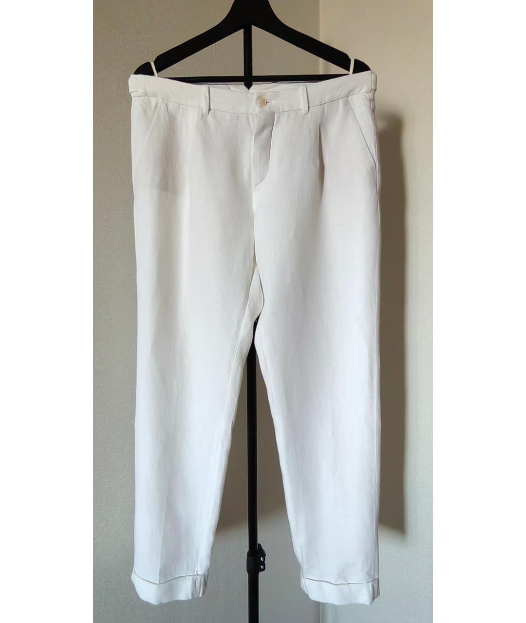 LORO PIANA Белые льняные прямые брюки, фото 6