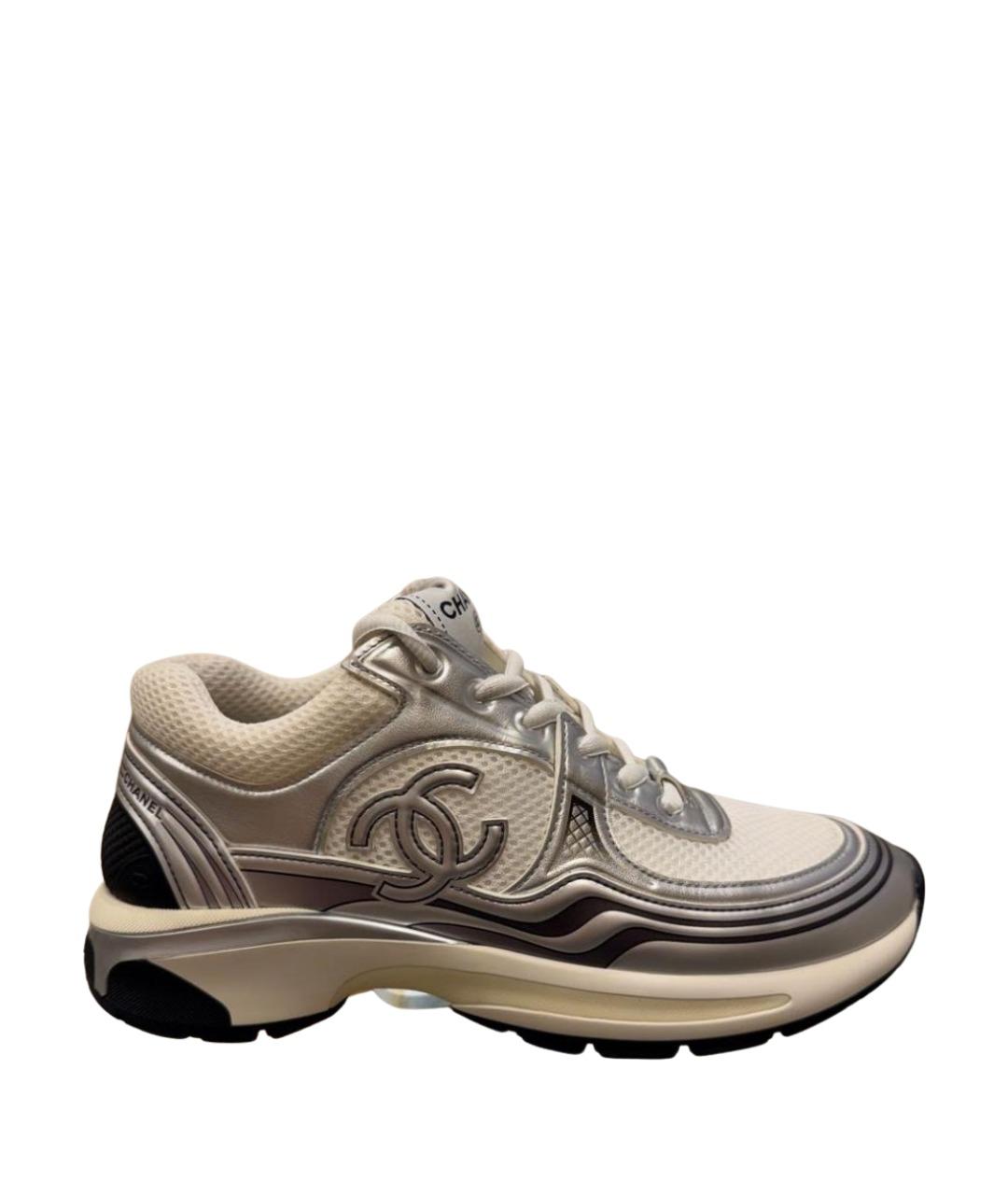 CHANEL Серебряные текстильные кроссовки, фото 1