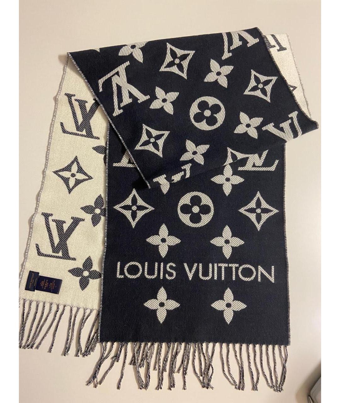 LOUIS VUITTON Темно-синий шерстяной шарф, фото 6