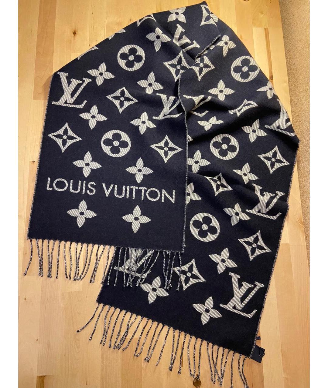 LOUIS VUITTON Темно-синий шерстяной шарф, фото 4