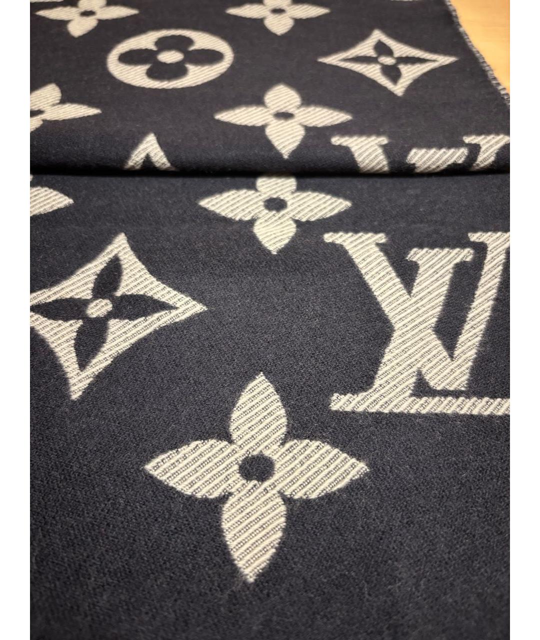 LOUIS VUITTON Темно-синий шерстяной шарф, фото 2