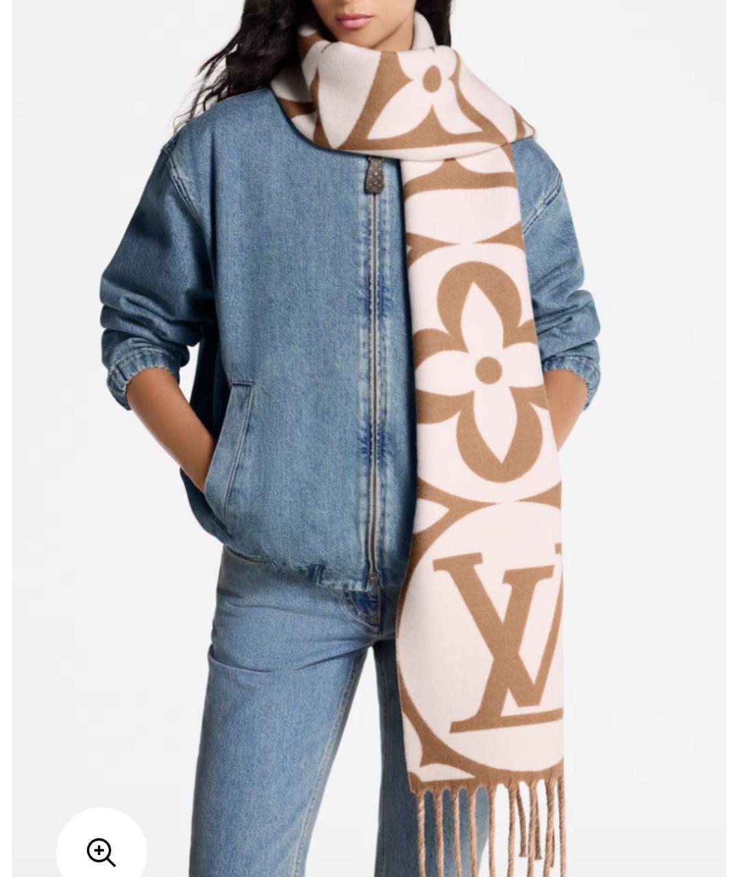 LOUIS VUITTON Бежевый шерстяной шарф, фото 7