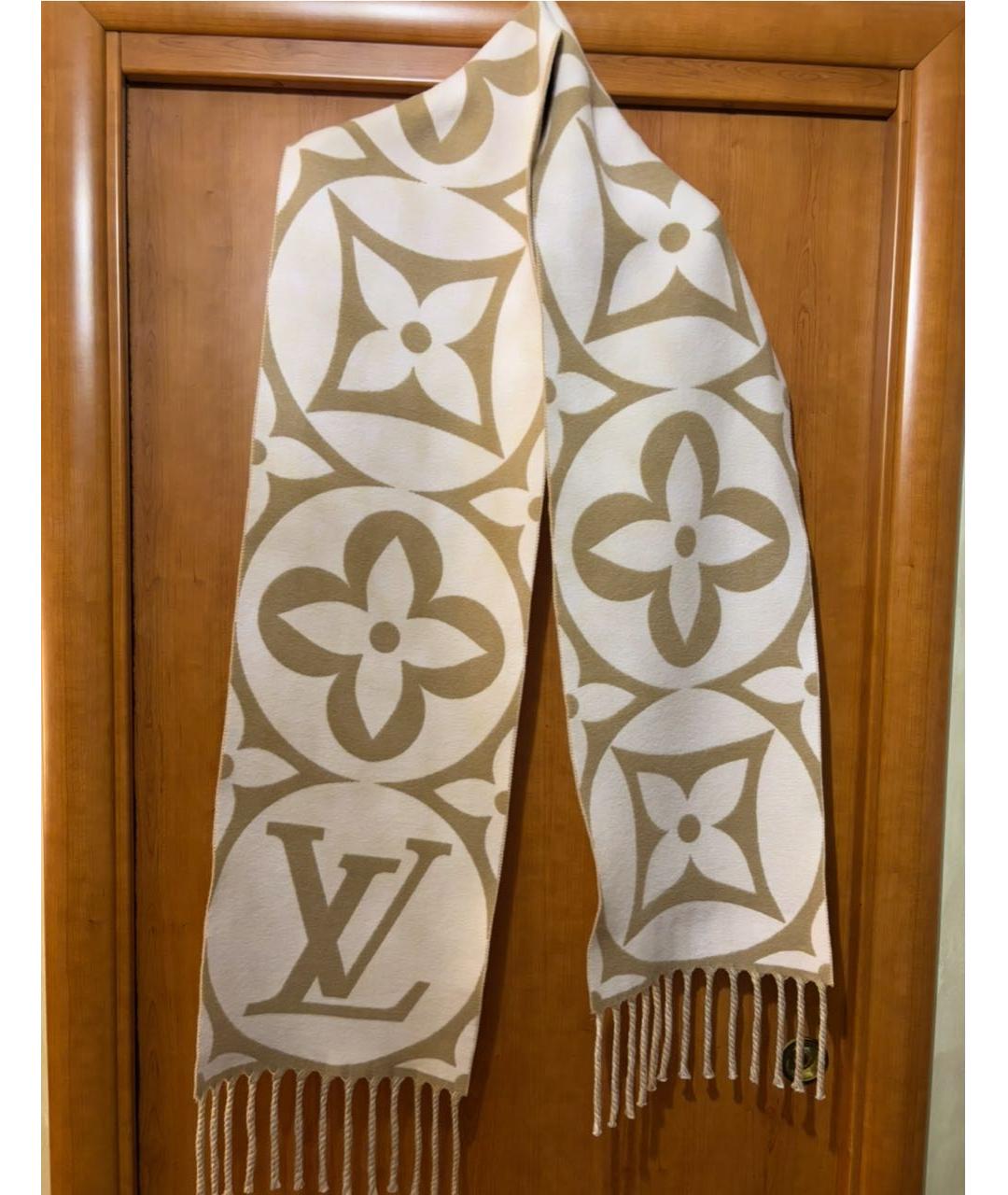 LOUIS VUITTON Бежевый шерстяной шарф, фото 4