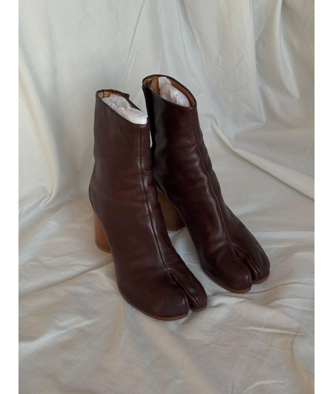 MAISON MARGIELA Бордовые кожаные ботильоны, фото 3