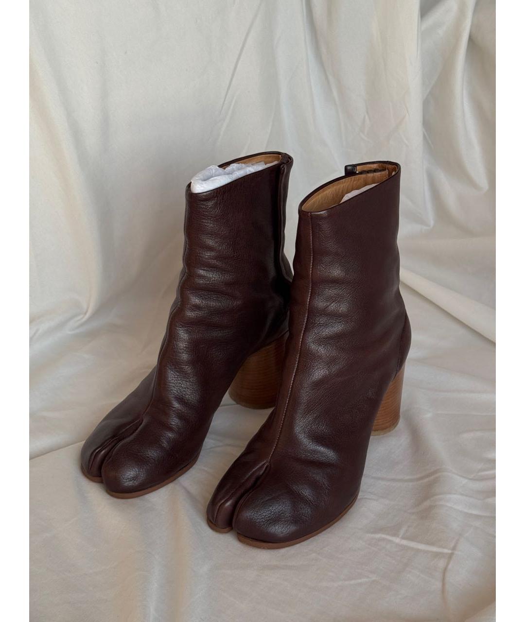 MAISON MARGIELA Бордовые кожаные ботильоны, фото 2
