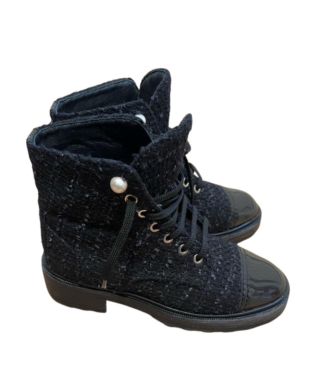 CHANEL Черные текстильные ботинки, фото 1