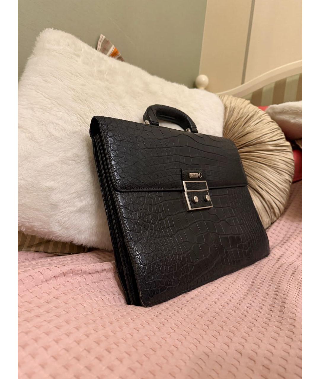 ZILLI Черный портфель из экзотической кожи, фото 2