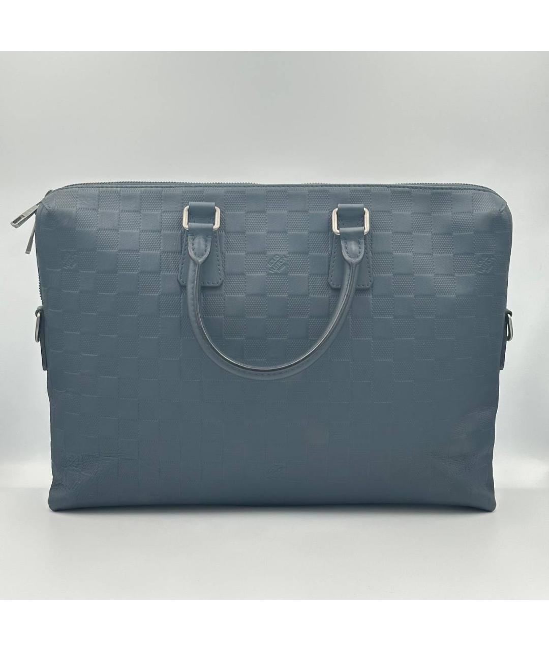 LOUIS VUITTON Голубой кожаный портфель, фото 4