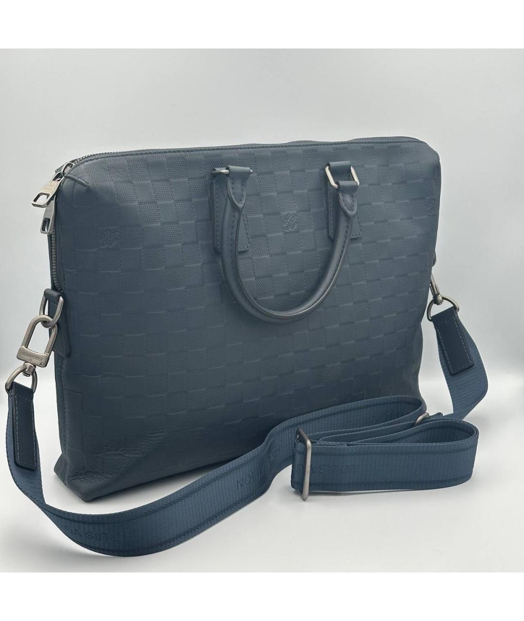 LOUIS VUITTON Голубой кожаный портфель, фото 2