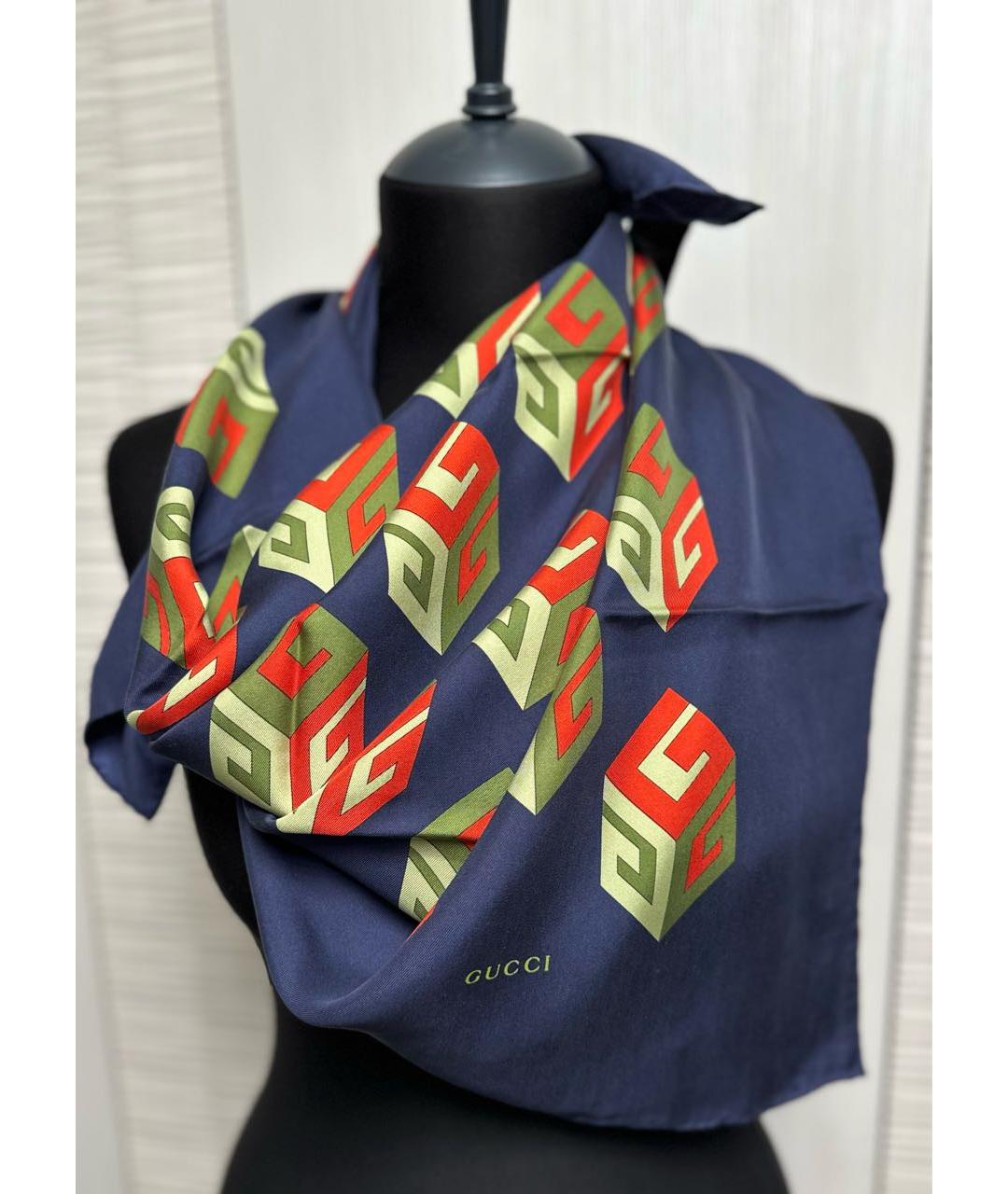 GUCCI Темно-синий шелковый платок, фото 3