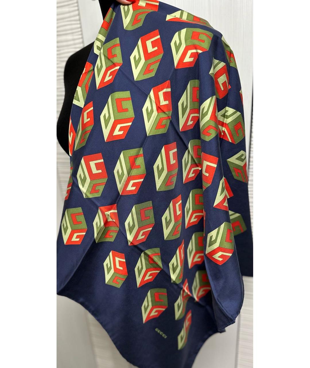 GUCCI Темно-синий шелковый платок, фото 4