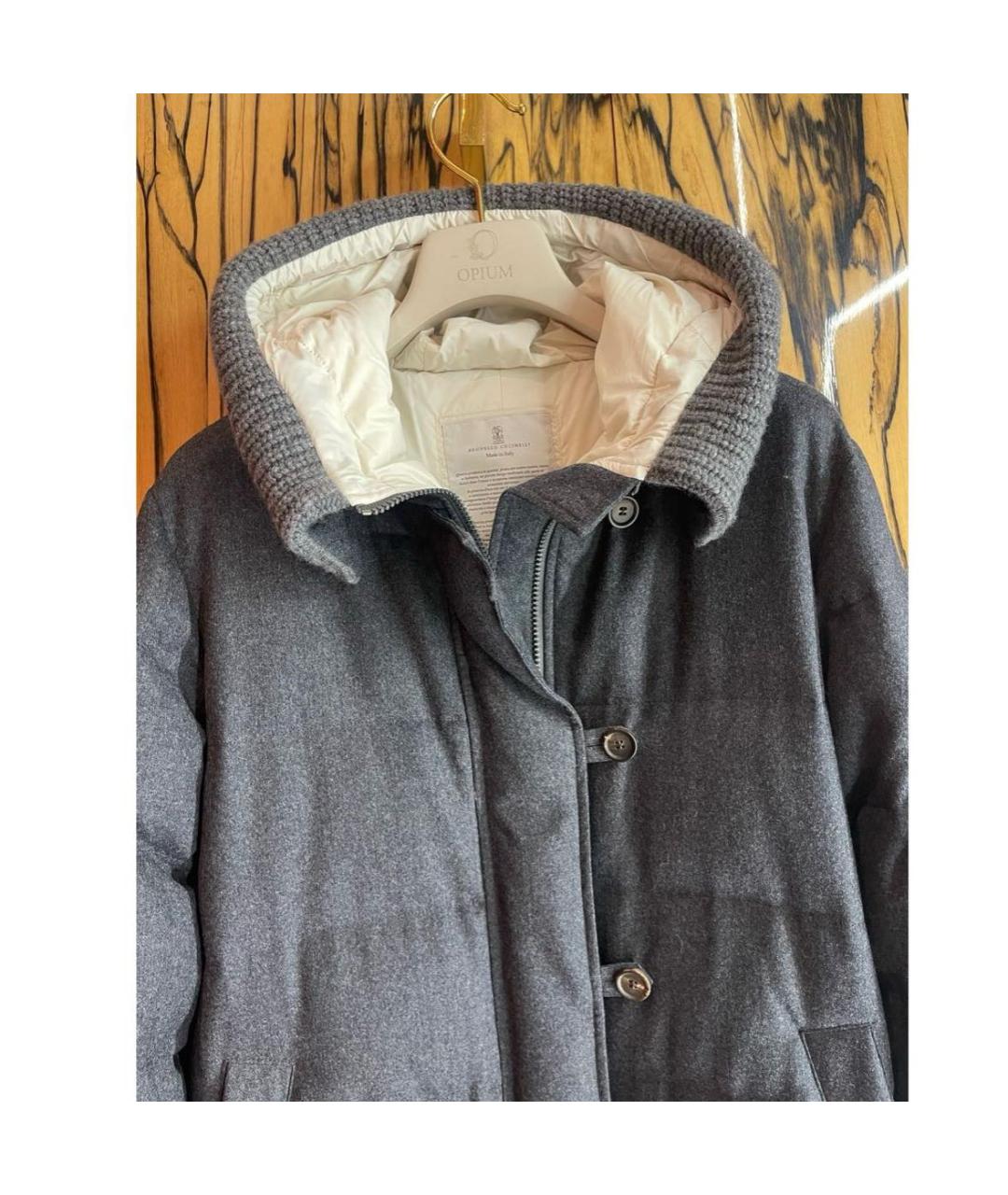 BRUNELLO CUCINELLI Серый шерстяной пуховик, фото 4