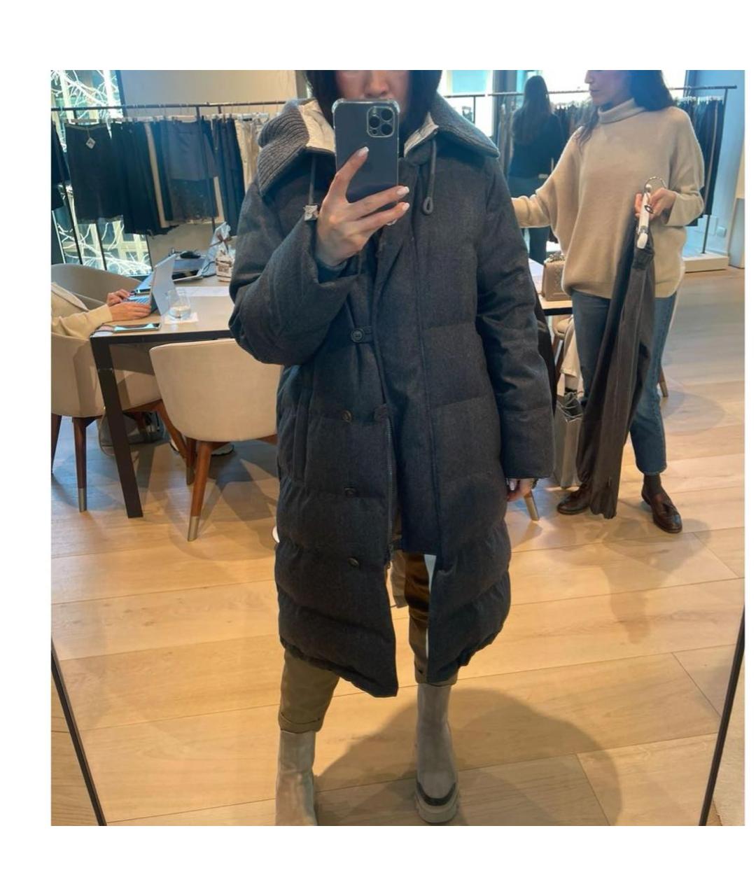 BRUNELLO CUCINELLI Серый шерстяной пуховик, фото 2