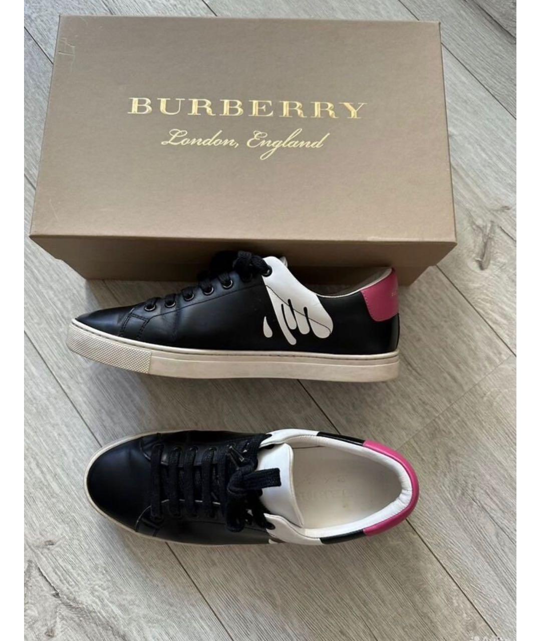 BURBERRY Черные кожаные низкие кроссовки / кеды, фото 9
