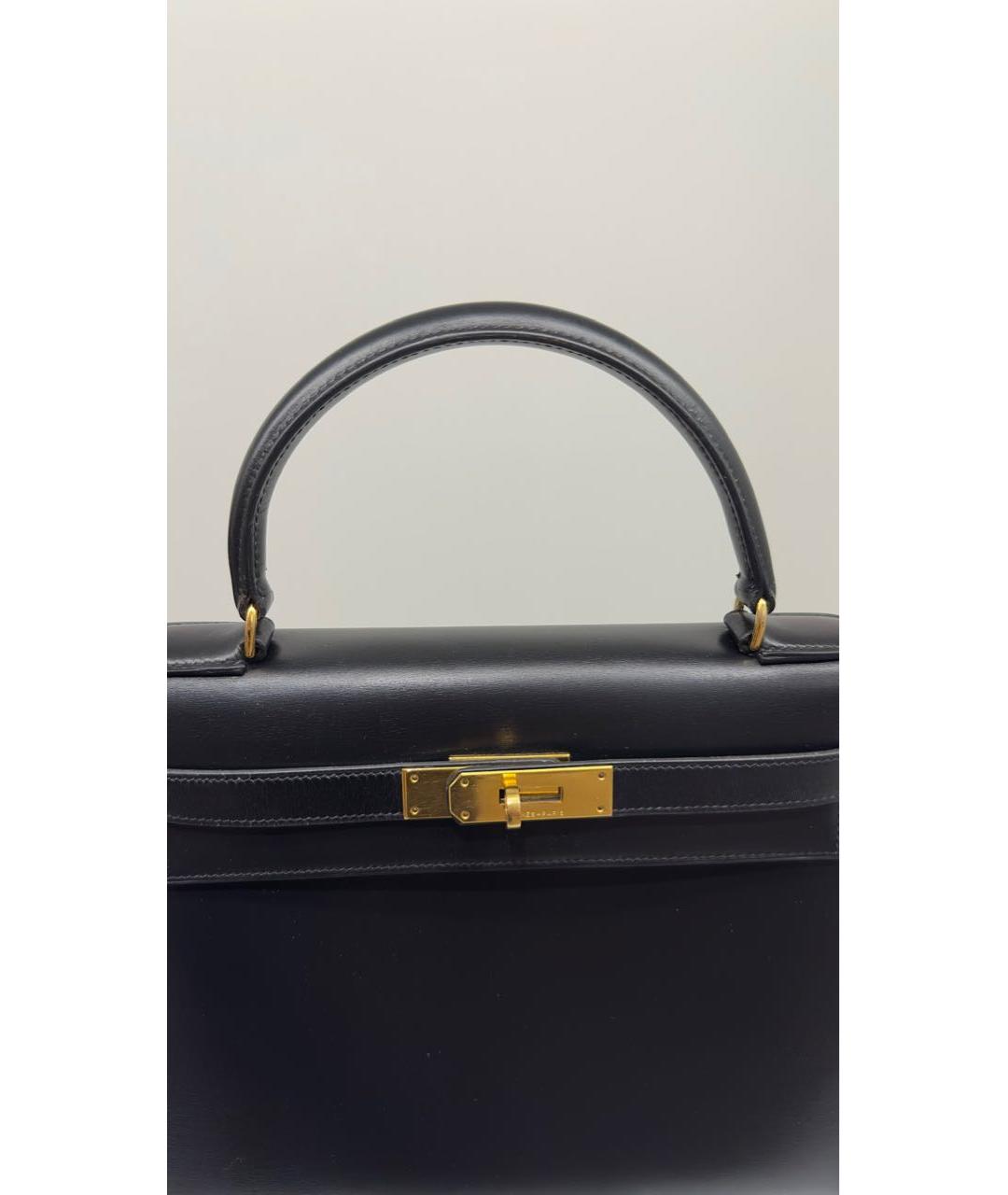 HERMES Черная кожаная сумка с короткими ручками, фото 3