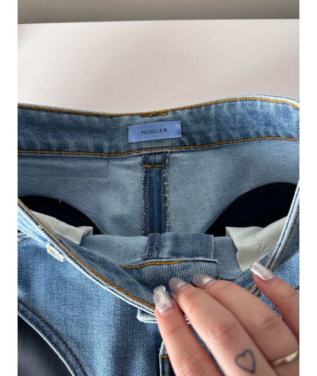 MUGLER Голубые хлопко-полиэстеровые джинсы слим, фото 3