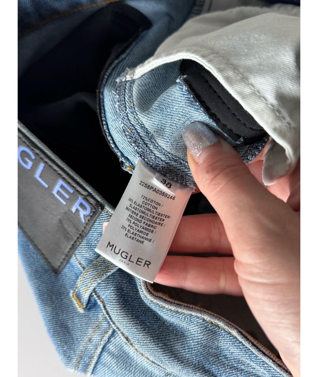 MUGLER Голубые хлопко-полиэстеровые джинсы слим, фото 6