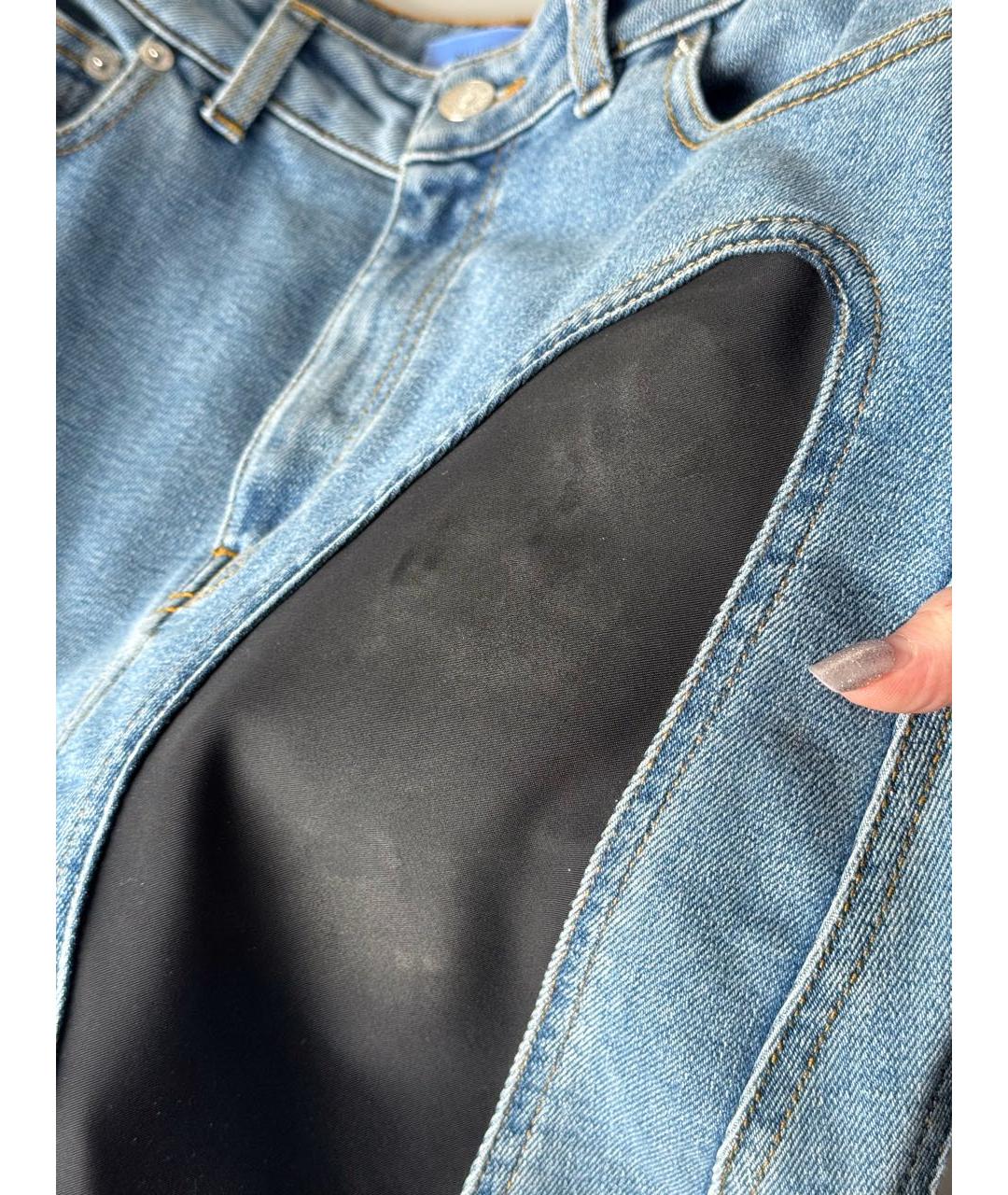 MUGLER Голубые хлопко-полиэстеровые джинсы слим, фото 4