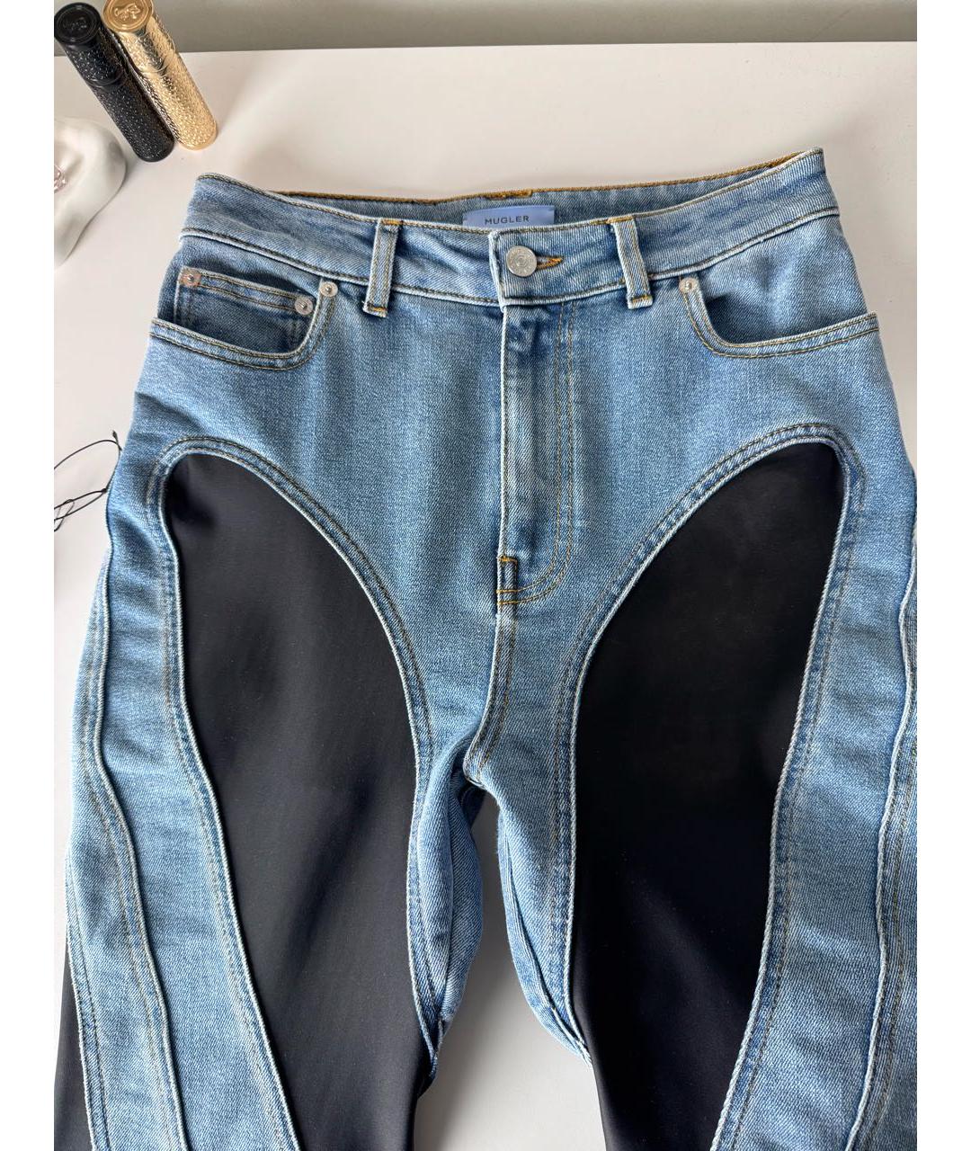 MUGLER Голубые хлопко-полиэстеровые джинсы слим, фото 7