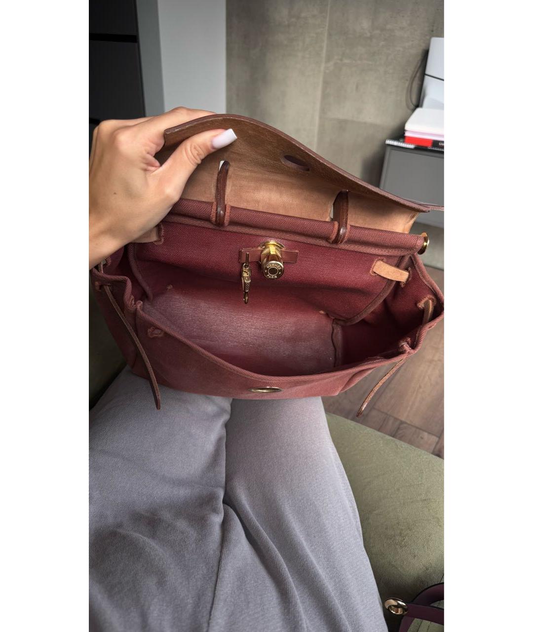 HERMES Бордовая тканевая сумка через плечо, фото 4