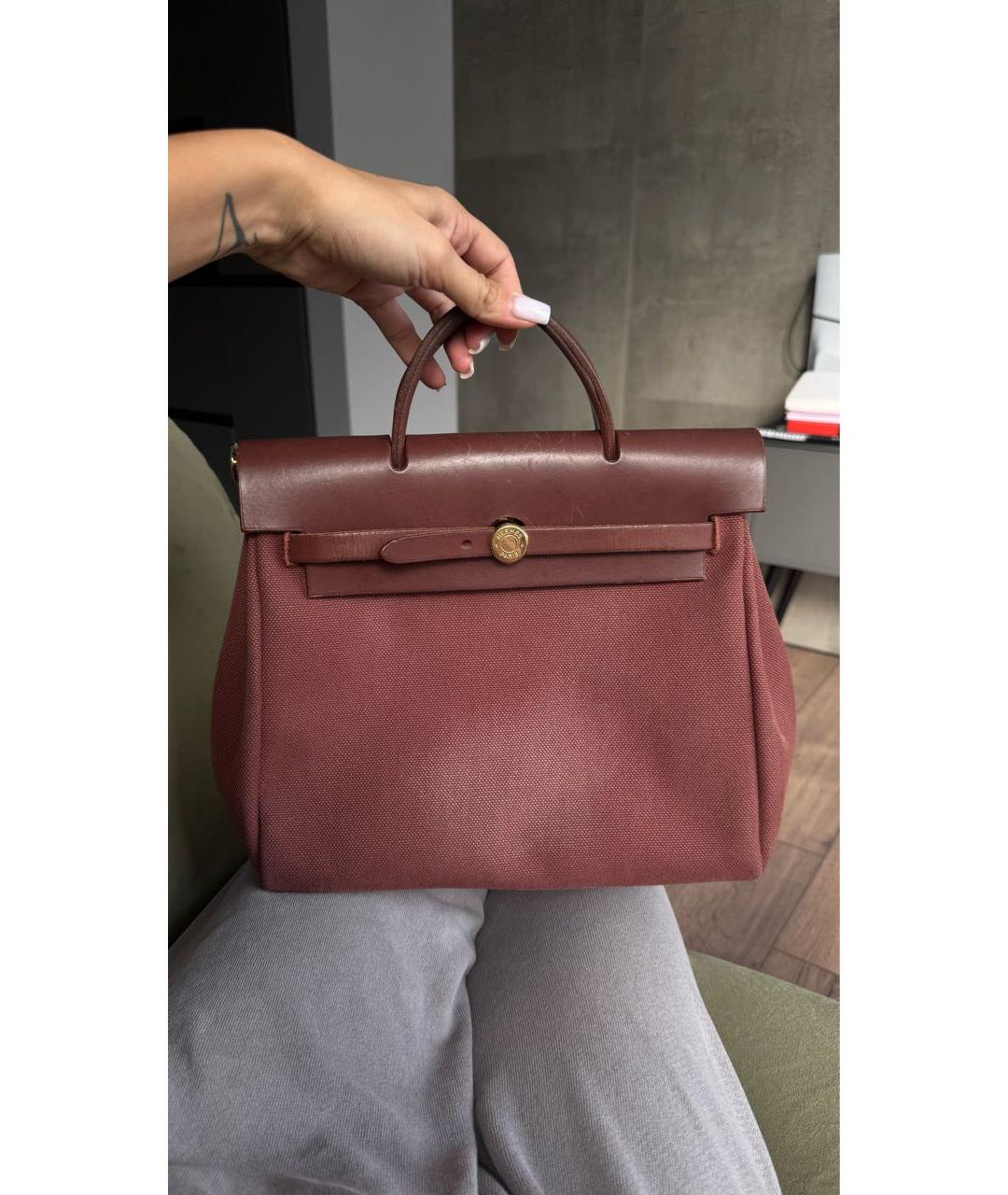 HERMES Бордовая тканевая сумка через плечо, фото 9