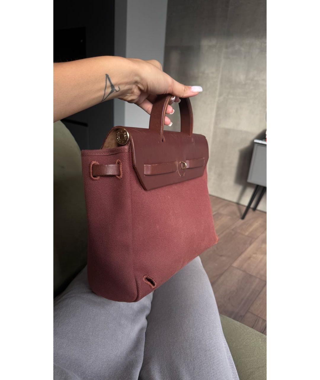 HERMES Бордовая тканевая сумка через плечо, фото 3