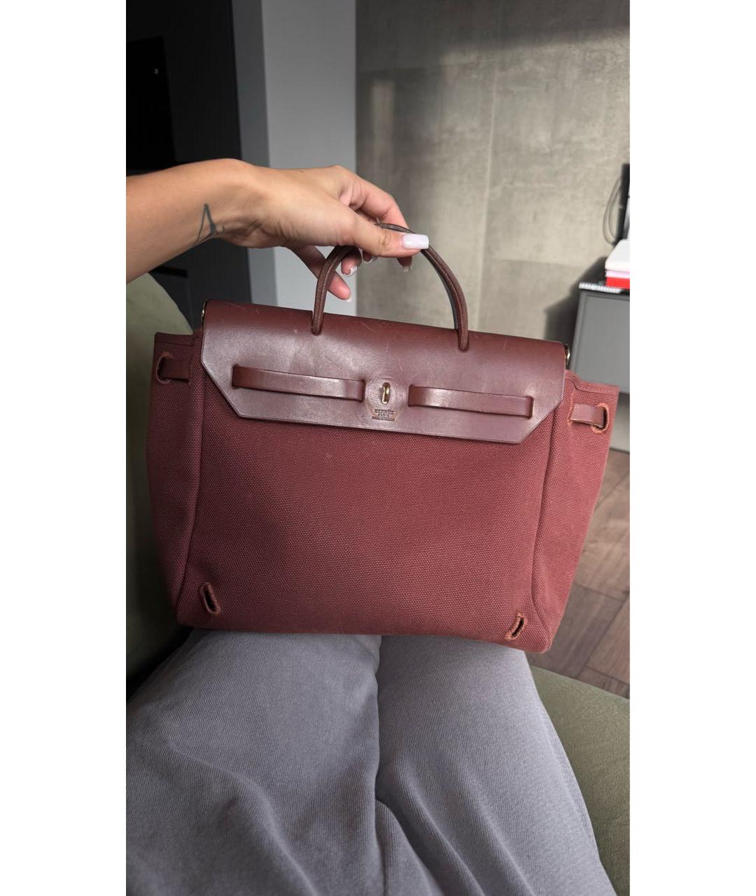 HERMES Бордовая тканевая сумка через плечо, фото 7