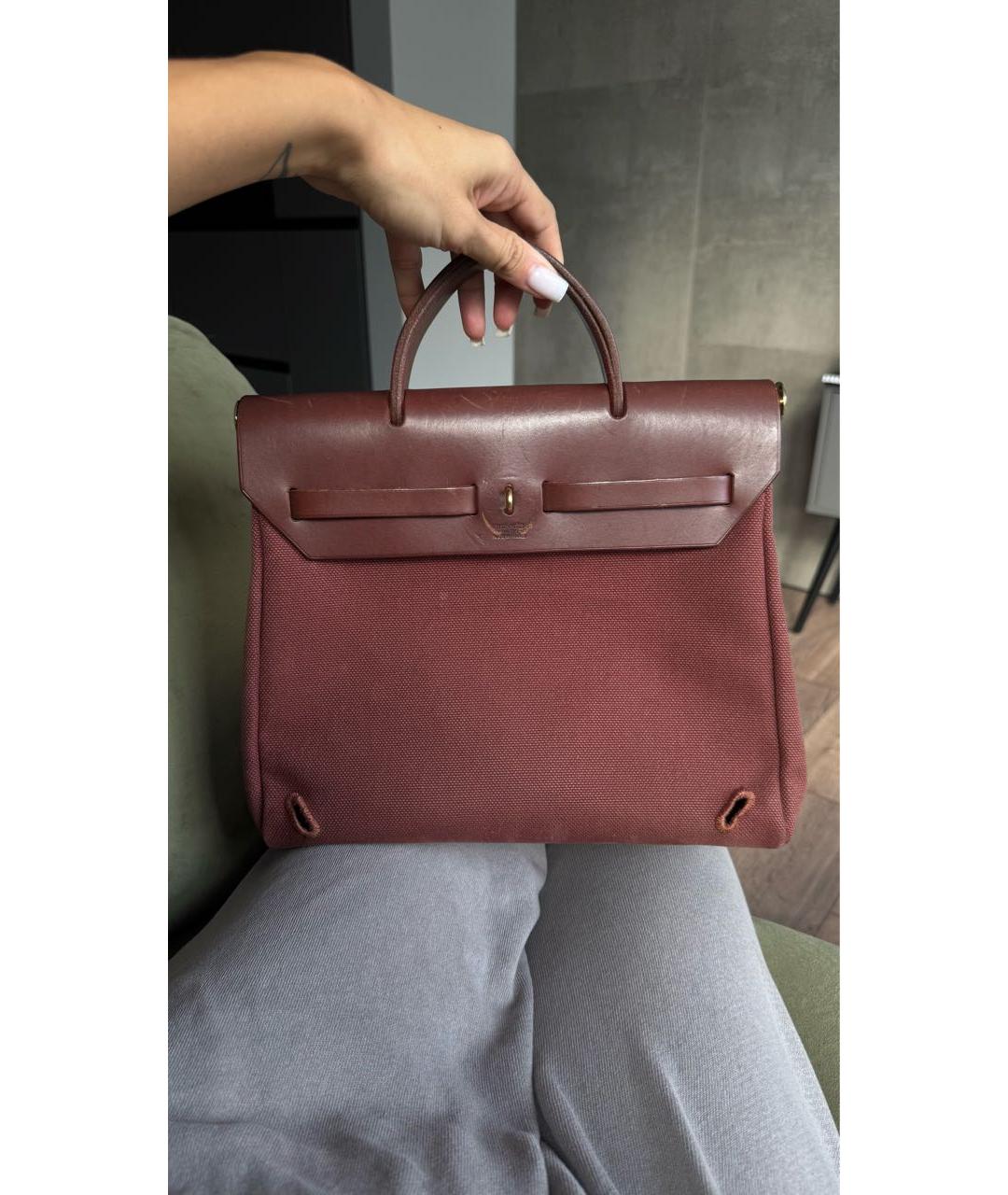 HERMES Бордовая тканевая сумка через плечо, фото 2