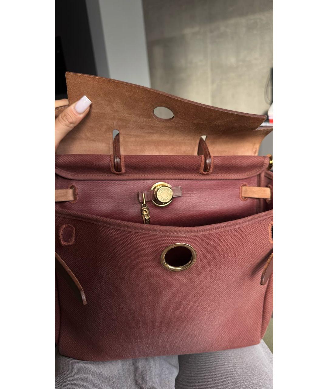 HERMES Бордовая тканевая сумка через плечо, фото 8