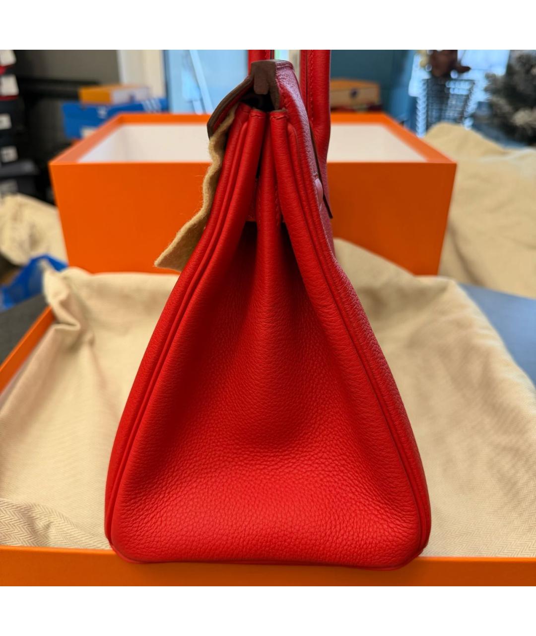 HERMES Красная кожаная сумка с короткими ручками, фото 4