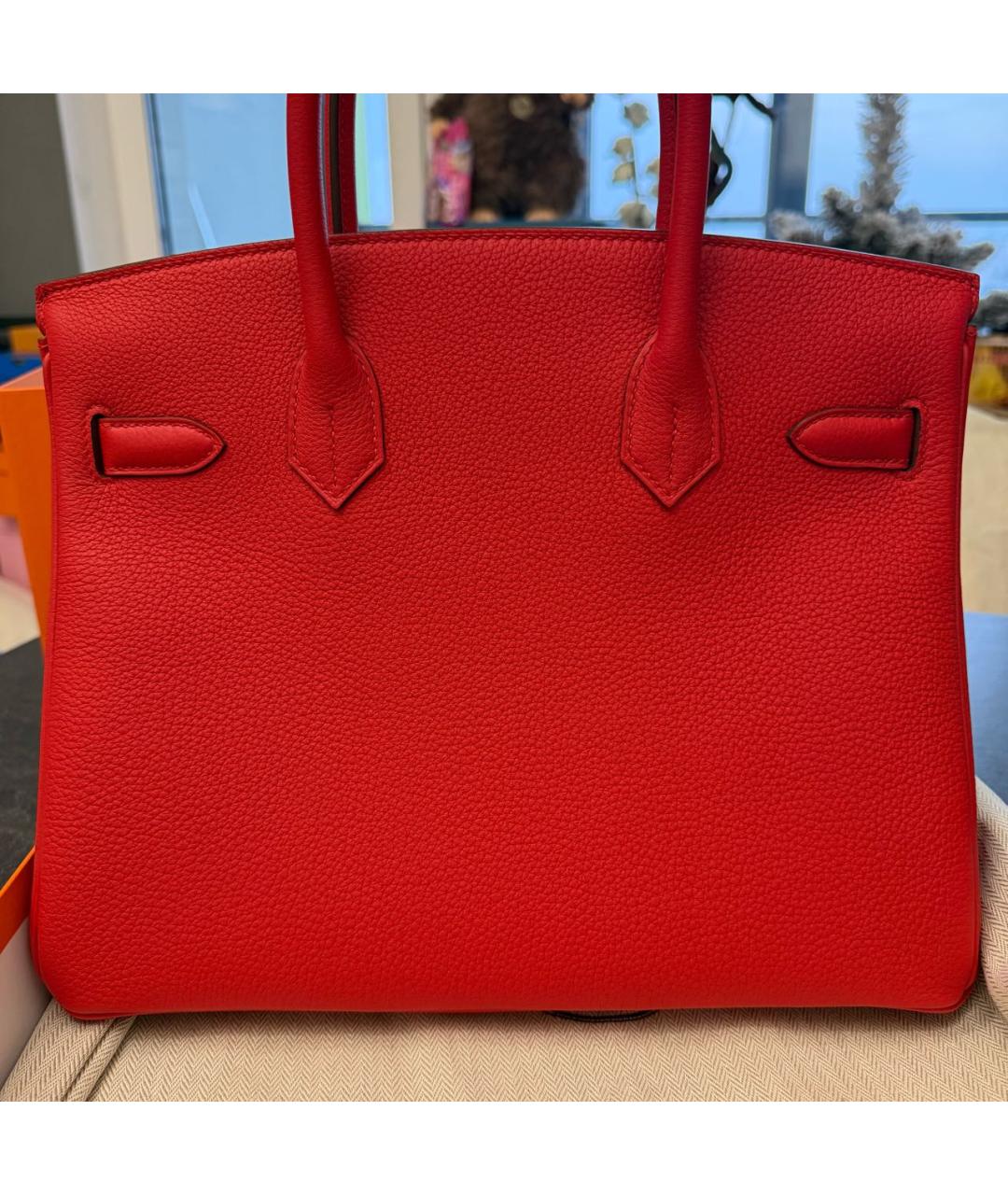 HERMES Красная кожаная сумка с короткими ручками, фото 3