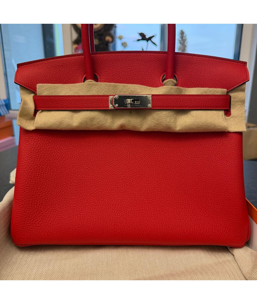 HERMES Красная кожаная сумка с короткими ручками, фото 2