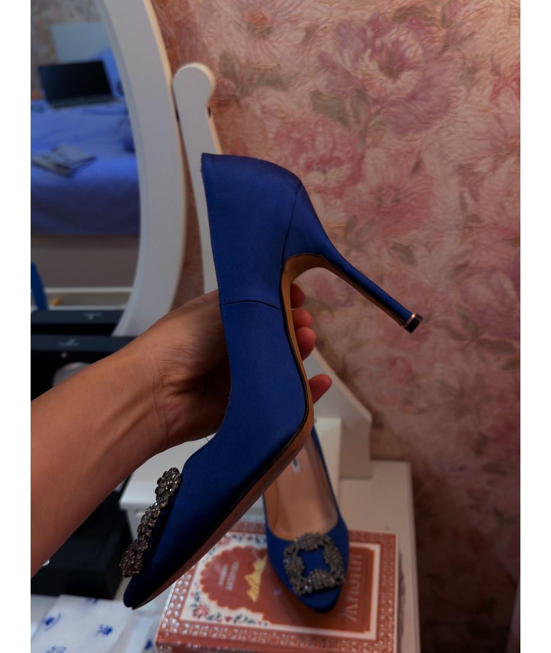 MANOLO BLAHNIK Синие текстильные туфли, фото 5