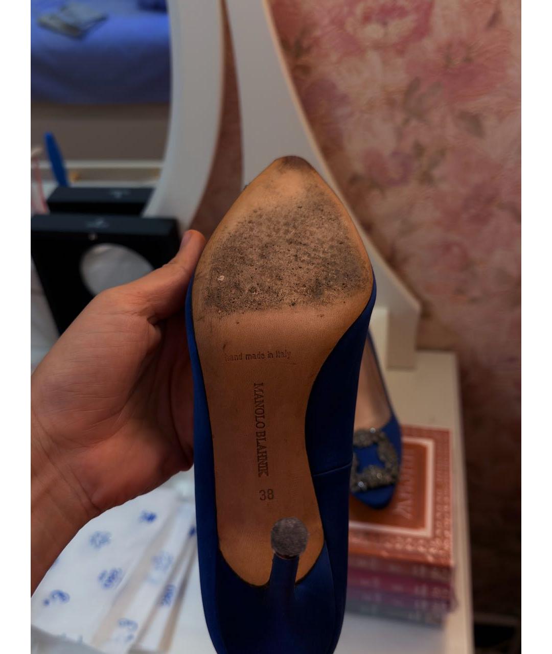 MANOLO BLAHNIK Синие текстильные туфли, фото 4