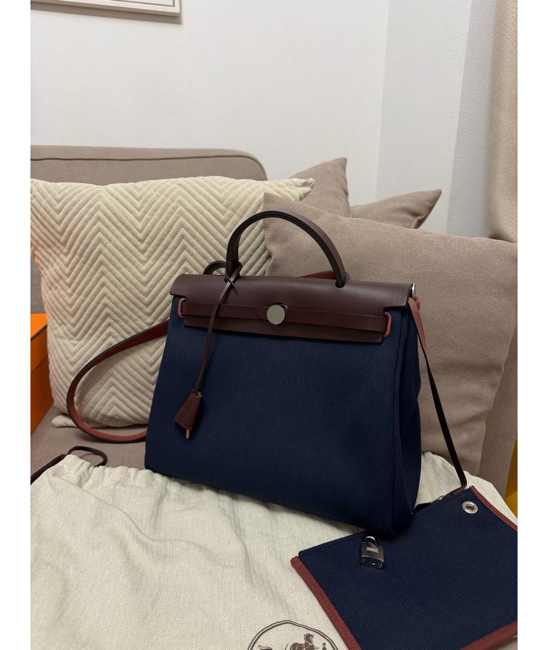 HERMES Темно-синяя тканевая сумка через плечо, фото 2